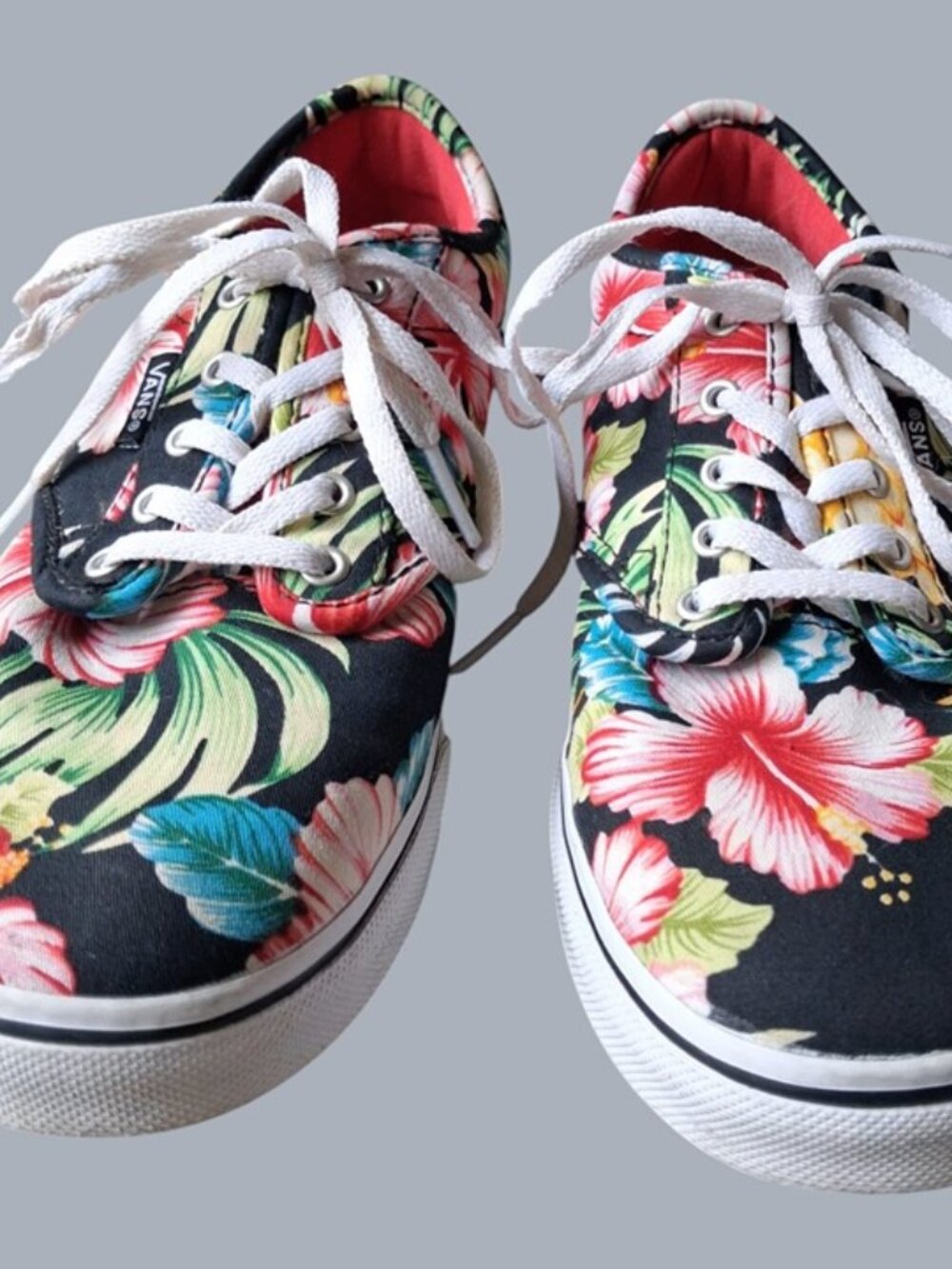 Vans Authentic Floral Hibiscus Black Canvas Sneakers Women's Size 6 Tropical Ska